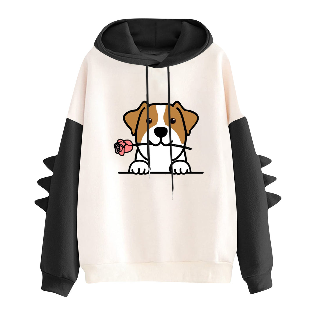 Damen nan Kapuzenpullover mit niedlichem Hunde‑und‑Katzen‑Print und 3D-Stacheln an den Ärmeln Nord Taschen