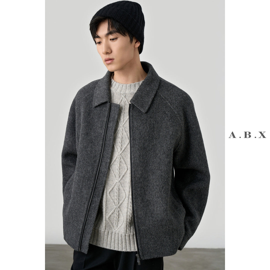 Herren Boxy‑Wollblouson mit verdecktem Zwei‑Wege‑Reißverschluss und Hemdkragen Nord Taschen