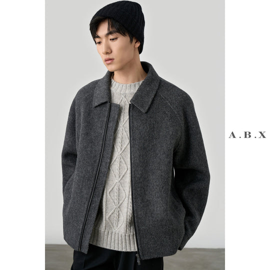 Herren Boxy‑Wollblouson mit verdecktem Zwei‑Wege‑Reißverschluss und Hemdkragen Nord Taschen