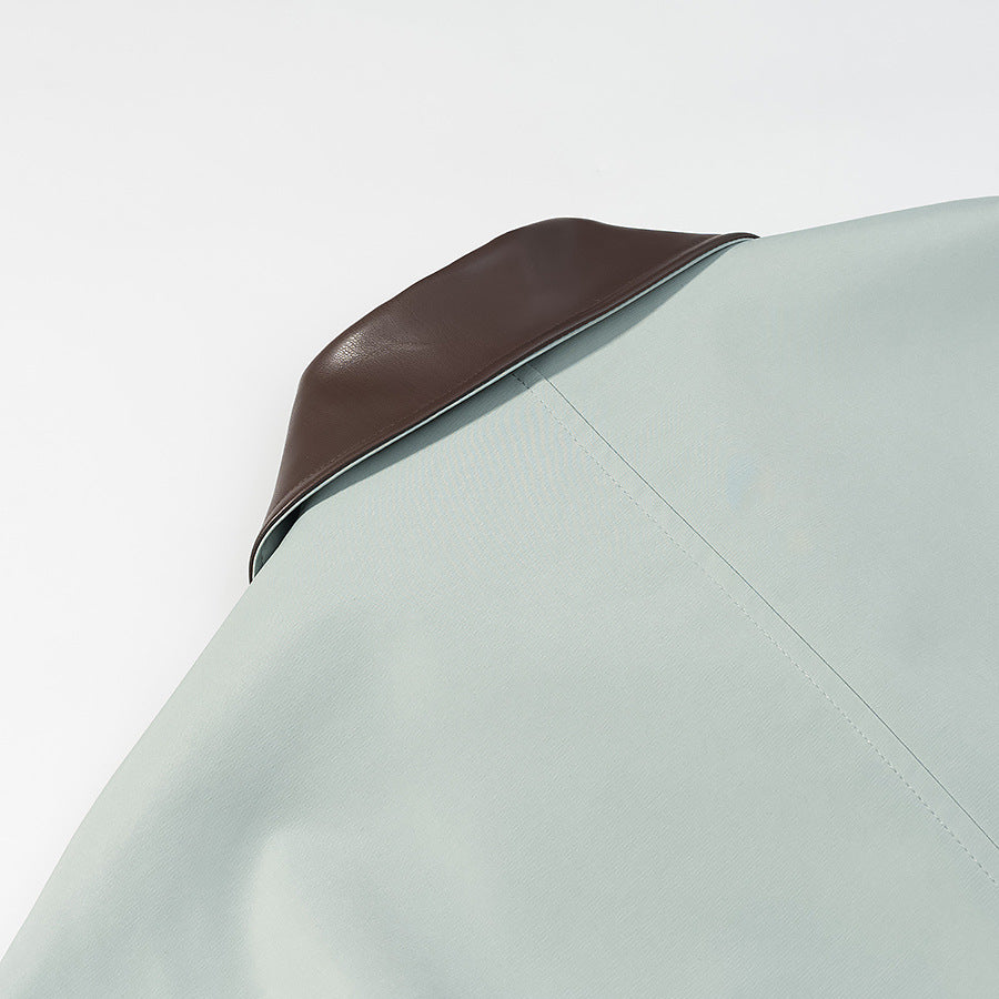 Damen Boxy-Übergangsjacke aus veganer Glattlederoptik mit kontrastierendem Hemdkragen und Pattentaschen Nord Taschen
