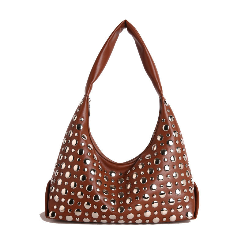 Damen Hobo-Tasche aus hochwertigem Kunstleder mit funkelnden Metallnieten Nord Taschen