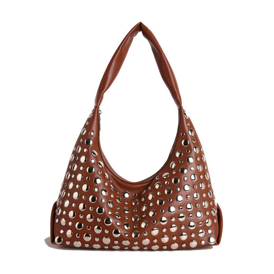 Damen Hobo-Tasche aus hochwertigem Kunstleder mit funkelnden Metallnieten Nord Taschen