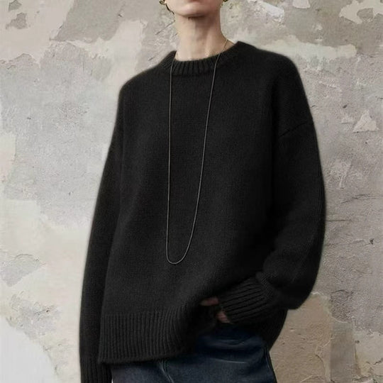 Damen Oversize-Feinstrickpullover mit Rundhals, fallender Schulter und geripptem Saum Nord Taschen