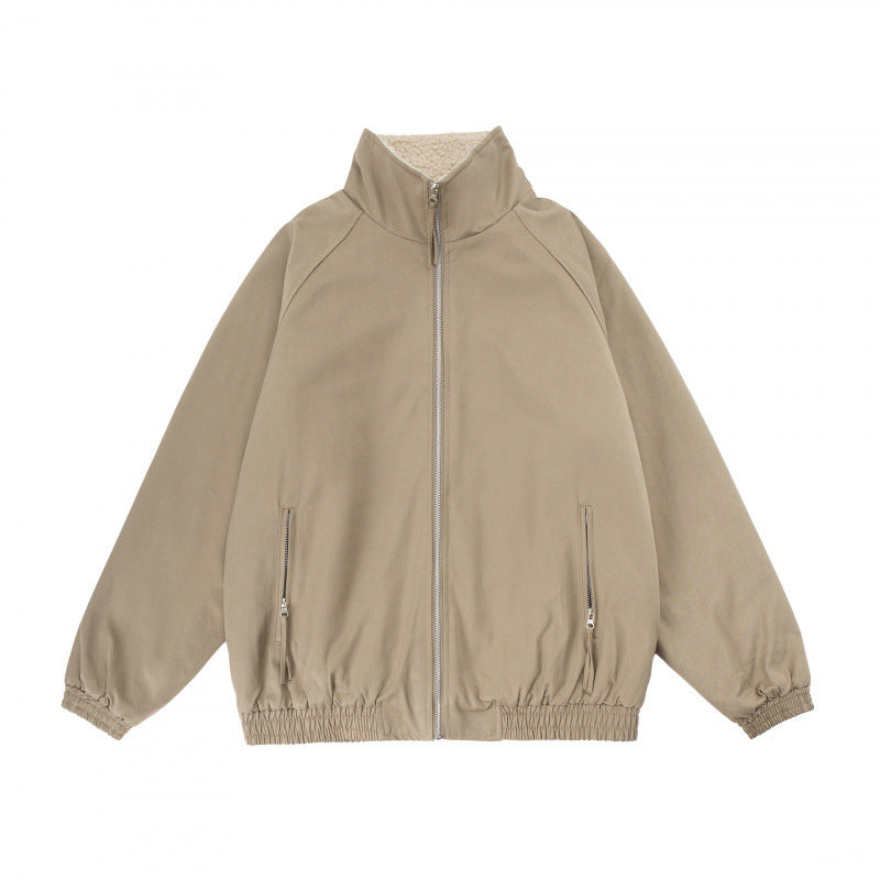 Herren Oversize-Zip-Jacke mit Stehkragen, Teddy-Fleece-Futter und elastischem Saum Nord Taschen