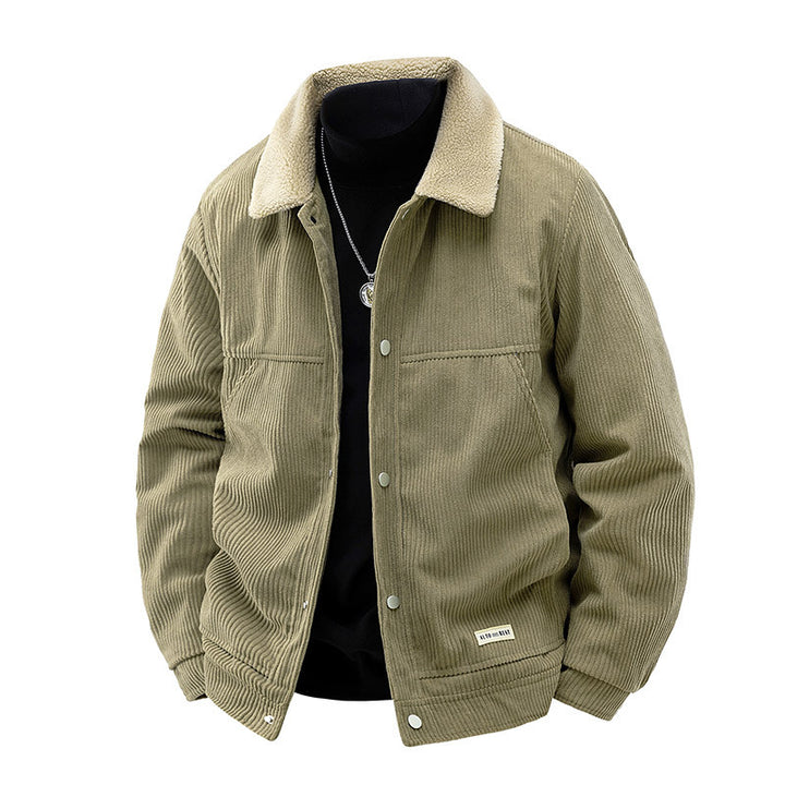 Men's  ribbed corduroy snap-front workwear jacket with sherpa-lined collar and angled hand pockets Nord Taschen