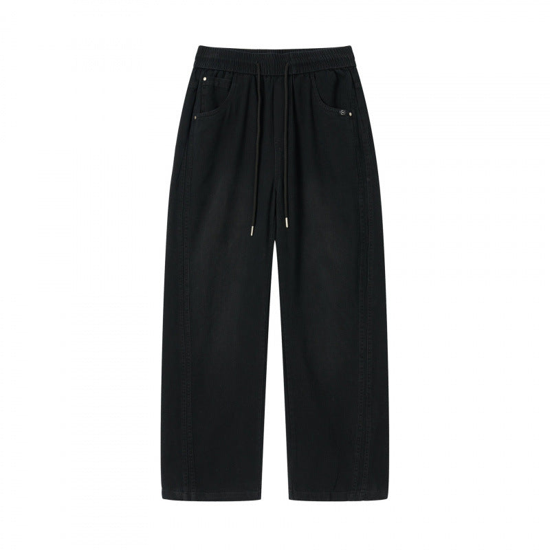 Damen weite High-Waist-Hose mit Elastikbund, Kordelzug und aufgesetzten Taschen Nord Taschen