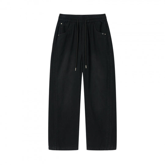 Damen weite High-Waist-Hose mit Elastikbund, Kordelzug und aufgesetzten Taschen Nord Taschen