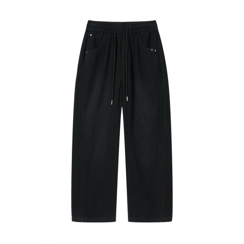 Damen weite High-Waist-Hose mit Elastikbund, Kordelzug und aufgesetzten Taschen Nord Taschen