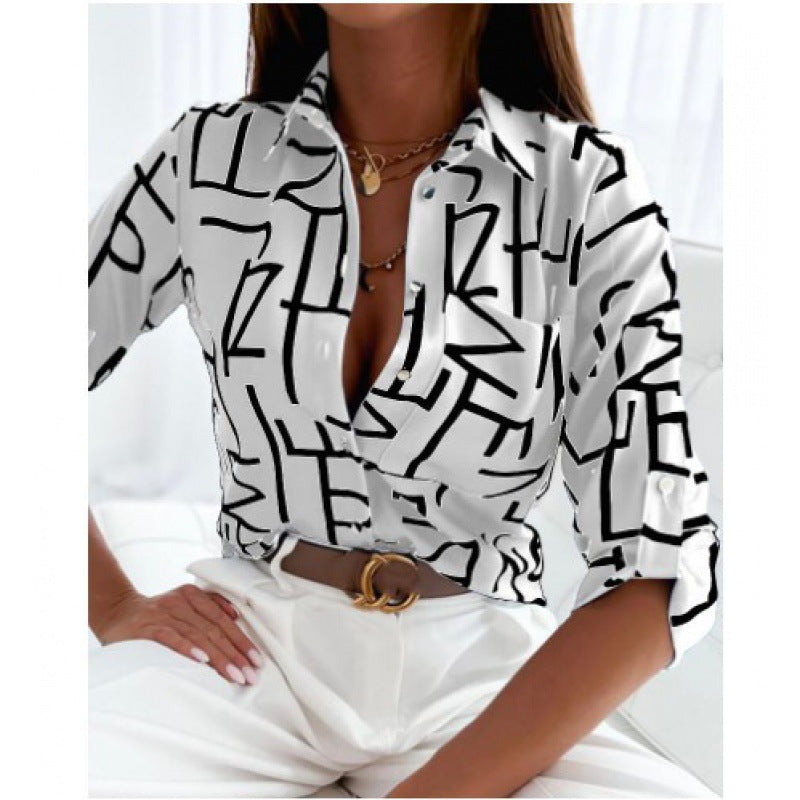 Damen Satin-Hemdbluse mit grafischem Allover-Print und tailliertem Schnitt Nord Taschen