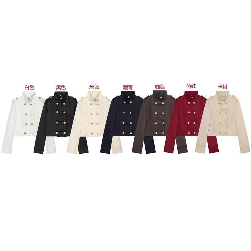 Damen Cropped Militärblazer mit Stehkragen, Epauletten und dekorativer Zierknopfleiste Nord Taschen