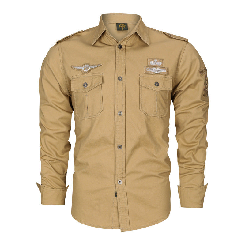Herren Military-Hemd mit Schulterpatten, aufgesetzten Brusttaschen und Badge-Applikationen Nord Taschen