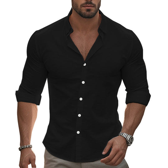 Herren Elegantes Langarmhemd mit modernem Kragen und hochwertiger Baumwollstruktur
