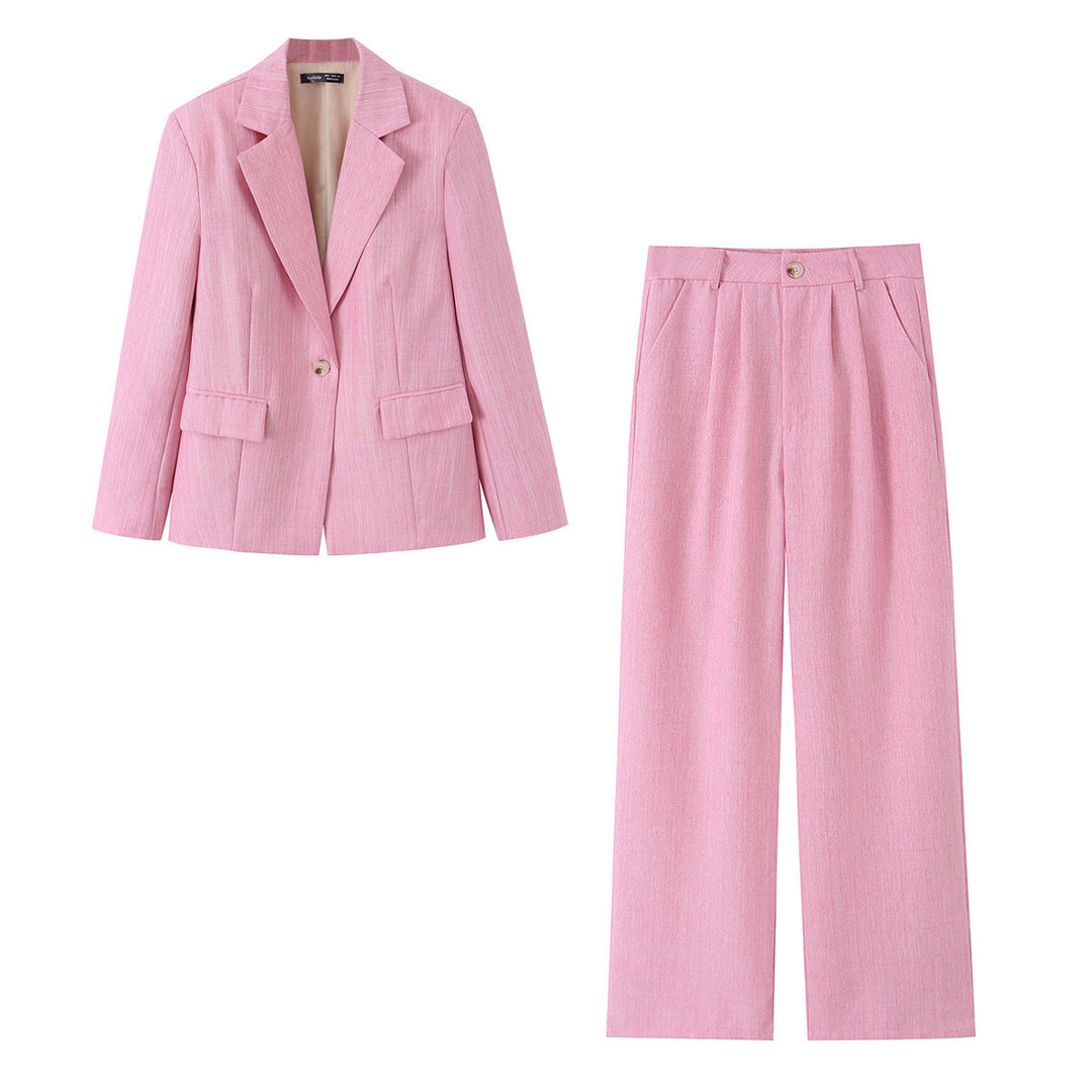 Damen Zweiteiliges Business-Set mit tailliertem Ein-Knopf-Blazer und weiter Bundfaltenhose Nord Taschen