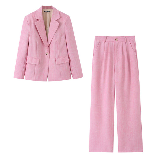 Damen Zweiteiliges Business-Set mit tailliertem Ein-Knopf-Blazer und weiter Bundfaltenhose Nord Taschen