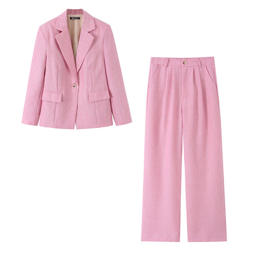 Damen Zweiteiliges Business-Set mit tailliertem Ein-Knopf-Blazer und weiter Bundfaltenhose Nord Taschen