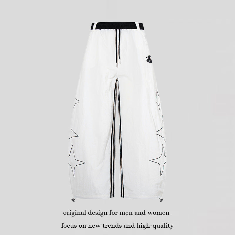 Damen Extraweite Palazzo-Hose mit Tunnelzugbund, seitlichem Sternprint und Kontrast-Reißverschluss Nord Taschen