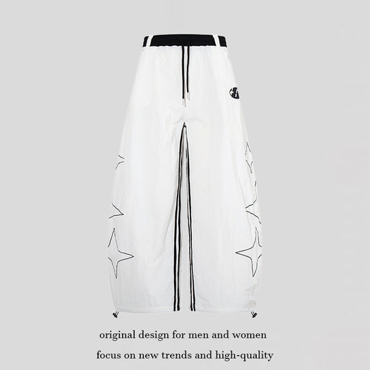 Damen Extraweite Palazzo-Hose mit Tunnelzugbund, seitlichem Sternprint und Kontrast-Reißverschluss Nord Taschen
