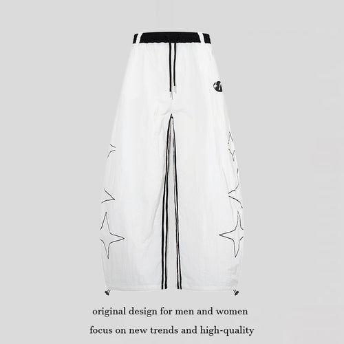 Damen Extraweite Palazzo-Hose mit Tunnelzugbund, seitlichem Sternprint und Kontrast-Reißverschluss Nord Taschen