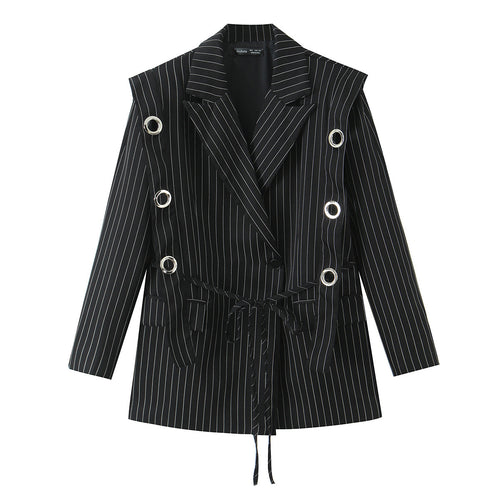 Damen Nadelstreifen-Blazer mit Zierösen und Tunnelzugtaillierung Nord Taschen