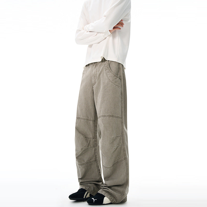Herren Extraweite Denim-Baggyhose mit Paneelnähten und tiefem Schritt Nord Taschen