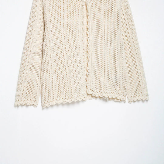 Damen Leichter Häkel-Cardigan mit Lochmuster, Scallop-Saum und kastiger Silhouette Nord Taschen
