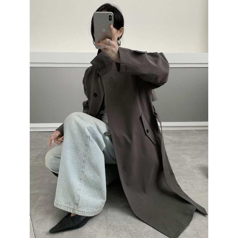 Damen Midilanger Trenchcoat mit hohem Stehkragen, Bindegürtel und lässiger Oversize-Silhouette Nord Taschen