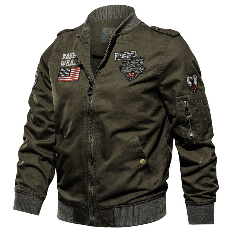 Herren  militärisch inspirierte Bomberjacke mit Stickpatches, Ärmeltasche, geripptem Saum und robustem Baumwollmix Nord Taschen