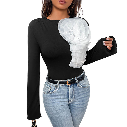Damen Elegant gestreifter Body mit volumetrischem Dekor Nord Taschen