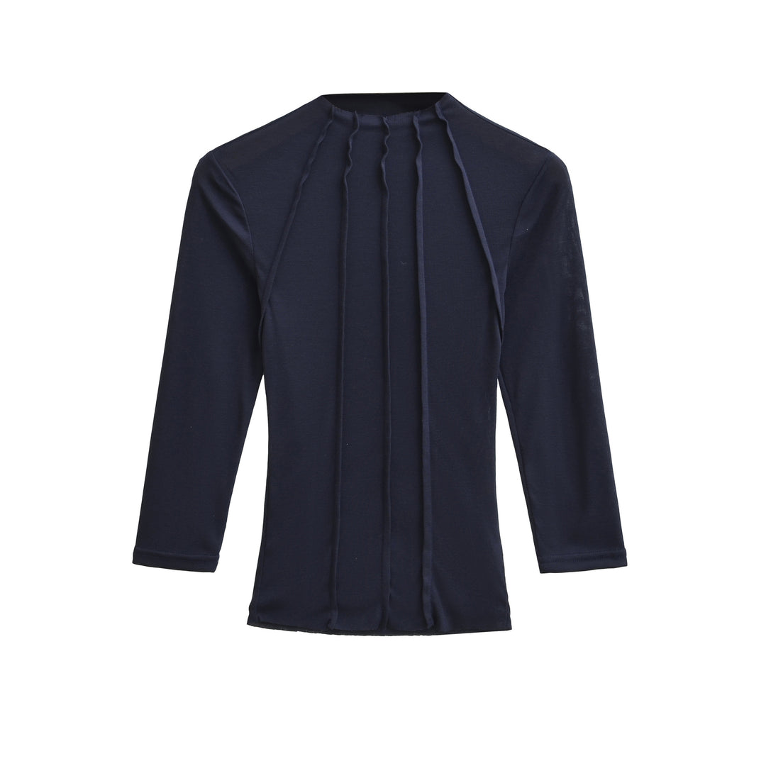 Damen Figurbetontes Langarmshirt mit Stehkragen und Zier-Volants Nord Taschen