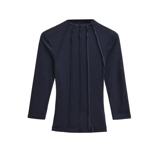 Damen Figurbetontes Langarmshirt mit Stehkragen und Zier-Volants Nord Taschen