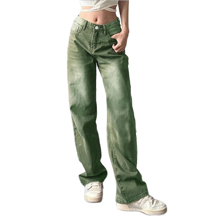 Damen High-Waist Relaxed-Straight-Denimhose mit weitem Bein Nord Taschen