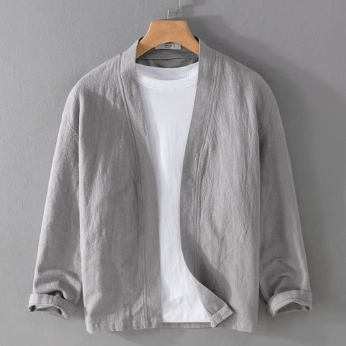 Herren Offene Leinen-Overjacket mit Kimono-Kragen und Relaxed-Fit Nord Taschen