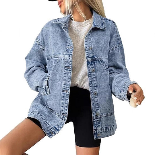 Damen Oversize-Jeansjacke mit kastigem Schnitt und markanten Naht-Details Nord Taschen