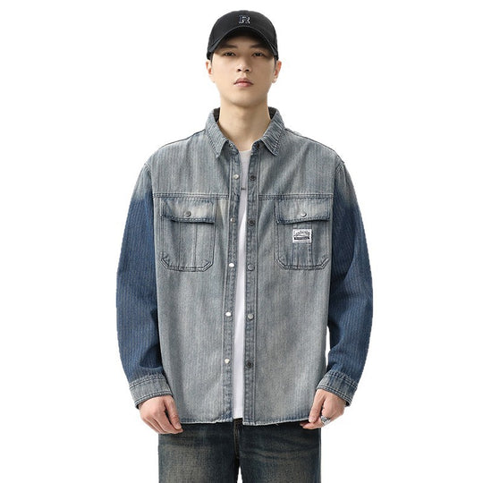Herren Overshirt aus Denim mit Kontrastärmeln und leichter Used-Waschung Nord Taschen