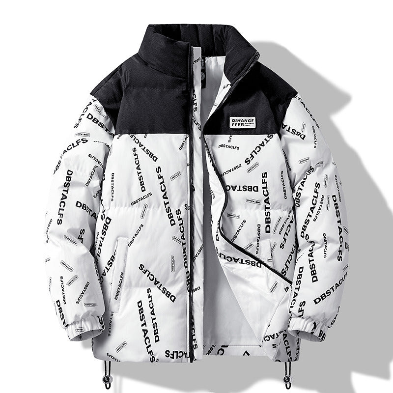 Herren Gepolsterte Steppjacke mit grafischem Schrift-Print, Stehkragen und verstellbarem Saum Nord Taschen