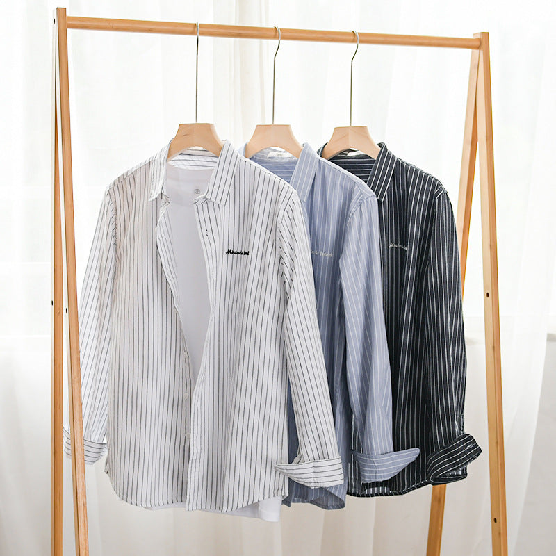 Herren Nadelstreifen-Lagenhemd im Overshirt-Stil mit dezenter Bruststickerei Nord Taschen