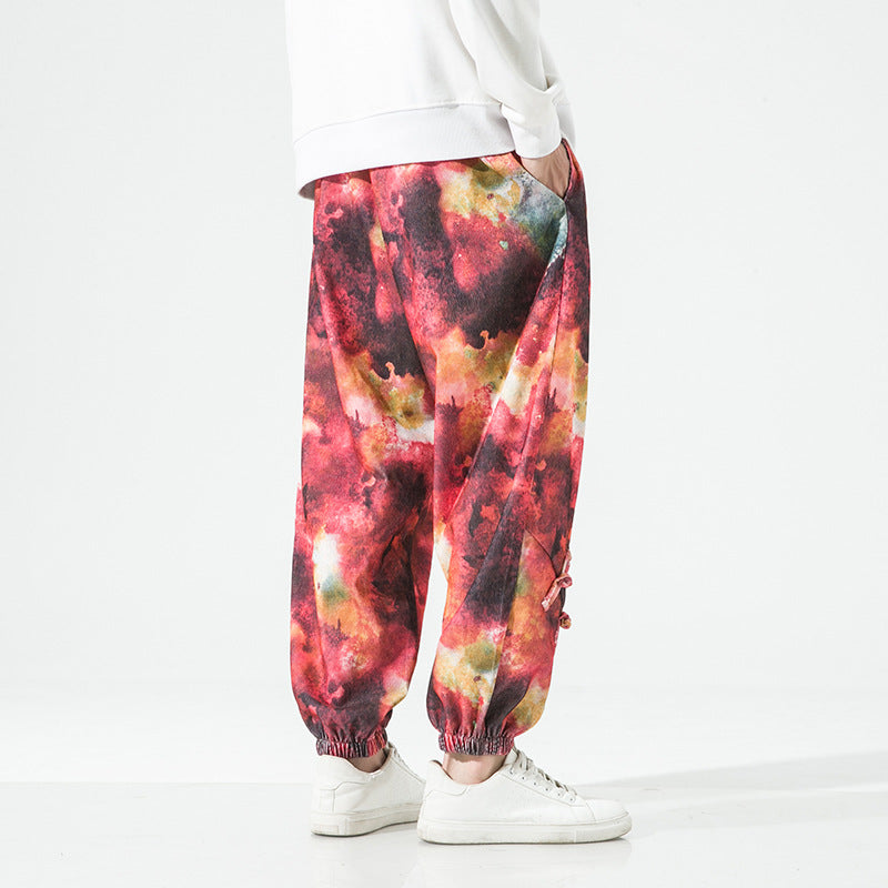Herren Tie-Dye Baggy Jogginghose mit Tunnelzug, Gummibündchen und dekorativen Riemen Nord Taschen