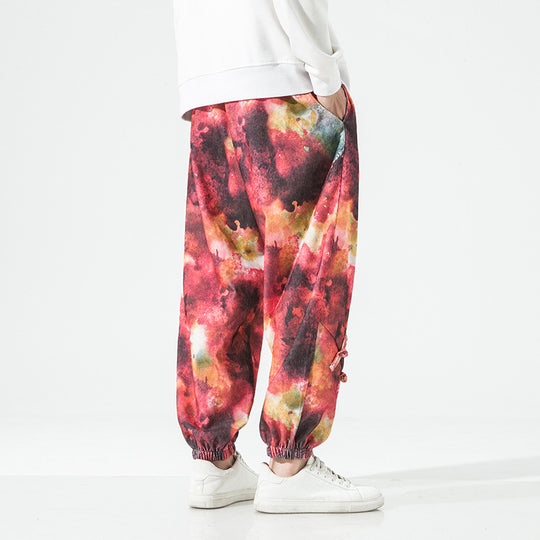 Herren Tie-Dye Baggy Jogginghose mit Tunnelzug, Gummibündchen und dekorativen Riemen Nord Taschen