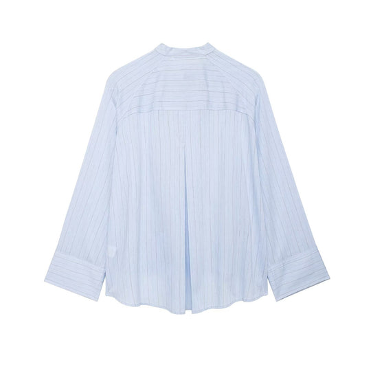 Damen Oversize-Hemdbluse mit Stehkragen, asymmetrischer Knopfleiste und hohem Saum Nord Taschen