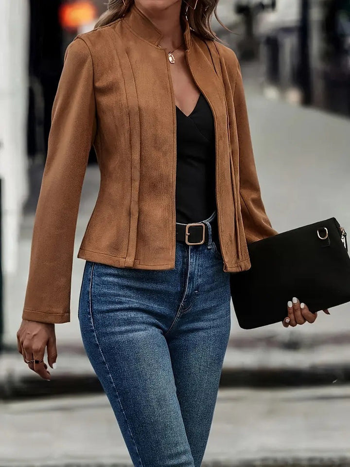 Kurzjacke Slim Passform Wollmischung Stehkragen Offene Vorderseite