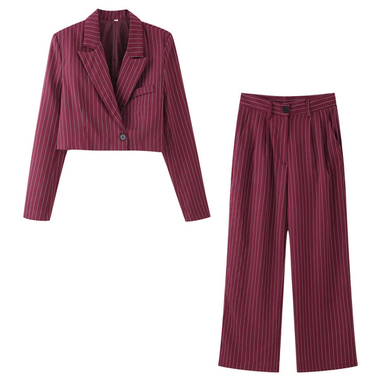 Damen Zweiteiliges Cropped-Blazer- und Hochbund-Bundfaltenhose-Set Nord Taschen