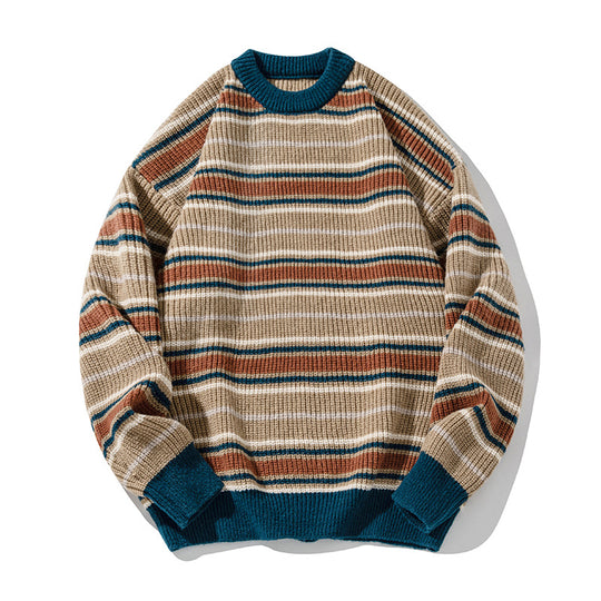 Unisex Grobstrickpullover im Streifenmuster mit Rippenstruktur, Rundhals und Drop-Shoulder Nord Taschen