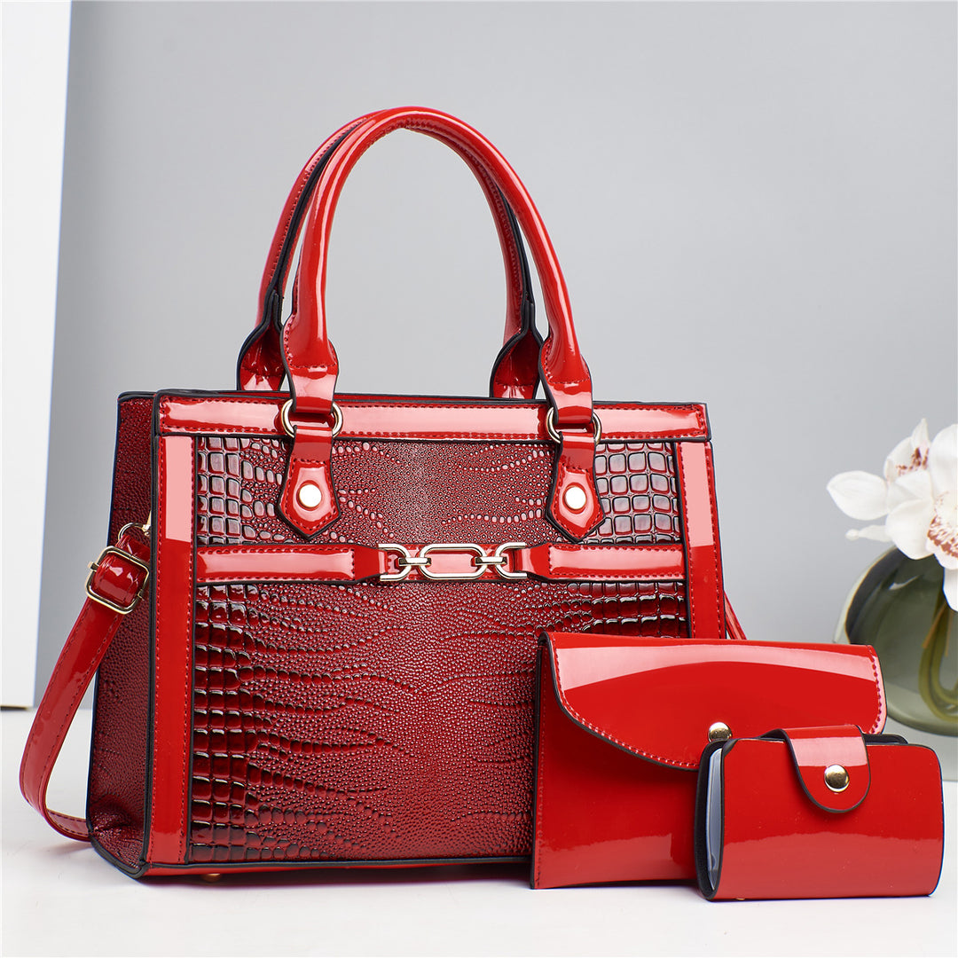 Damen elegante Handtasche mit hochwertiger Kroko-Prägung und abnehmbarer Clutch Nord Taschen