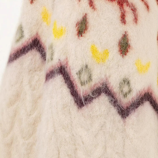 Damen Strickcardigan mit Norwegermuster und Pferde-Motiv, Zopfmuster und Knopfleiste Nord Taschen