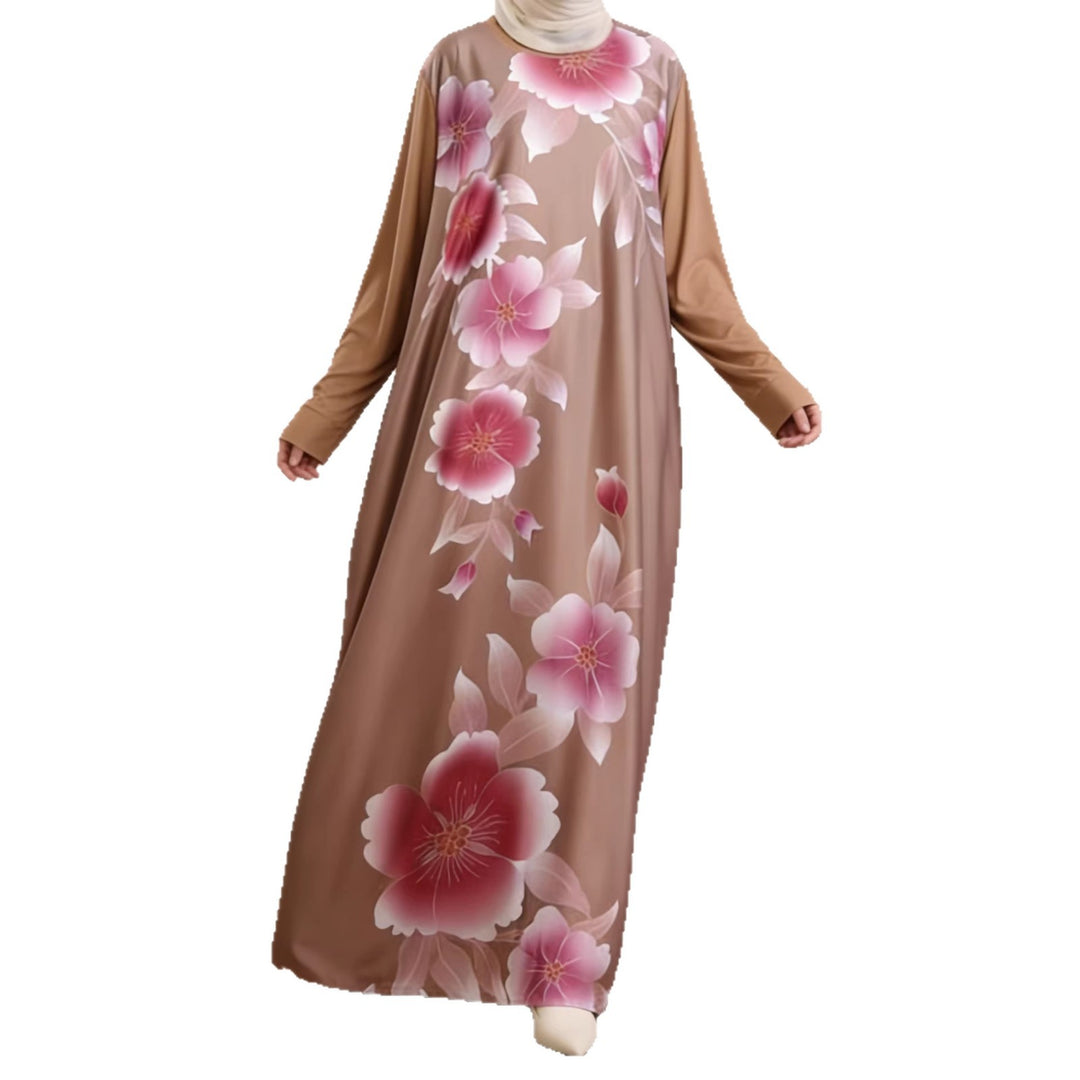Damen Maxikleid im Kaftan-Stil mit handbemaltem Blumenprint Nord Taschen