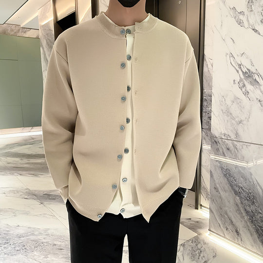 Herren Leichter Feinstrick-Cardigan mit Rundhals, Minimaler Optik und Kontrastknopfleiste Nord Taschen