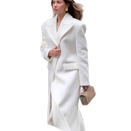 Damen Maxilanger Oversize-Wollmixmantel mit markanten Schulterpolstern und Reverskragen Nord Taschen