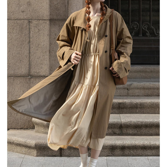 Damen Leichter Oversize-Trenchcoat mit hohem Stehkragen, verstellbaren Manschetten & Bindegürtel Nord Taschen