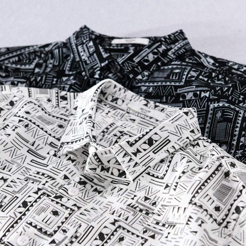 Herren Langarmhemd im Overshirt-Stil mit geometrischem Ethno‑Print Nord Taschen