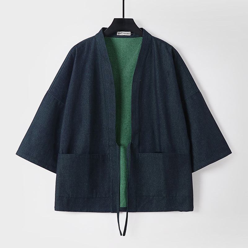 Unisex Leichte Denim-Kimono-Jacke mit kontrastfutter und Bindeband Nord Taschen